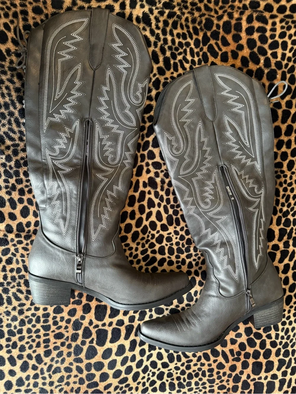Women’s MissHeel Over the Knee Faux Leather Cowgirl Boots (Adjustable Wide Calf)